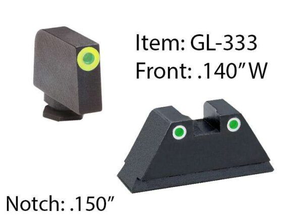 AMERIGLO NIGHT SIGHT SET ALL GLOCK EXCEPT 42/43/44/48 XL TALL GREEN FRONT/REAR