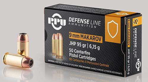 PPU DEFENSE PISTOL AMO 9X18 MAKAROV 95GR JHP 50RD (20 BOXES PER CASE)