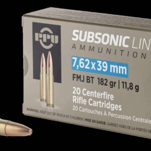 PPU SUBSONIC RIFLE AMO 7.62X39 182GR FMJ 20RD (50 BOX CASE)