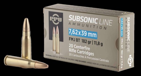 PPU SUBSONIC RIFLE AMO 7.62X39 182GR FMJ 20RD (50 BOX CASE)