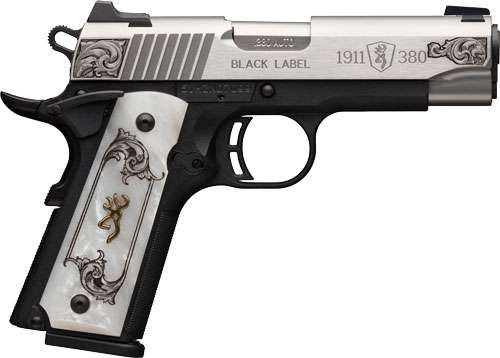 BROWNING 1911-380 BLACK LABEL MEDALLION HGA 380ACP 3 5/8IN BBL SS/BLACK WHITE GRIPS 8/RD MAG