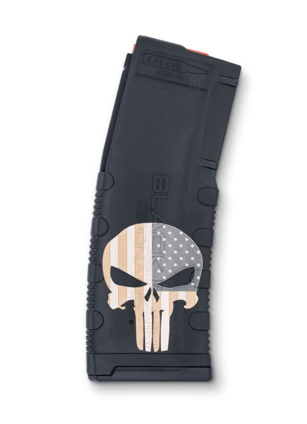 BLACK RAIN LASER ETCHED MAGAZINES 30RD PUNISHER W/FLAG