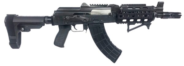 Zastava ZPAP92 AK-47 Pistol BULGED TRUNNION 1.5MM RECEIVER - Black | 7.62x39 | 10" Chrome Lined Barrel | Quad Rail | Night Brake | Angled Foregrip | SBA3 Arm Brace